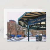 NYC Snowy Union Square in de winter Briefkaart (Voorkant / Achterkant)