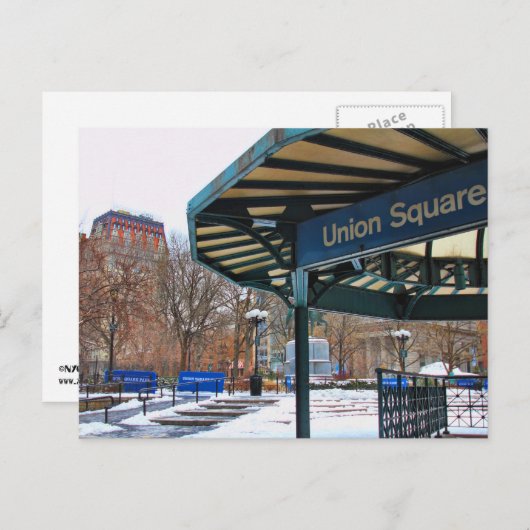 NYC Snowy Union Square in de winter Briefkaart (Voorkant / Achterkant)