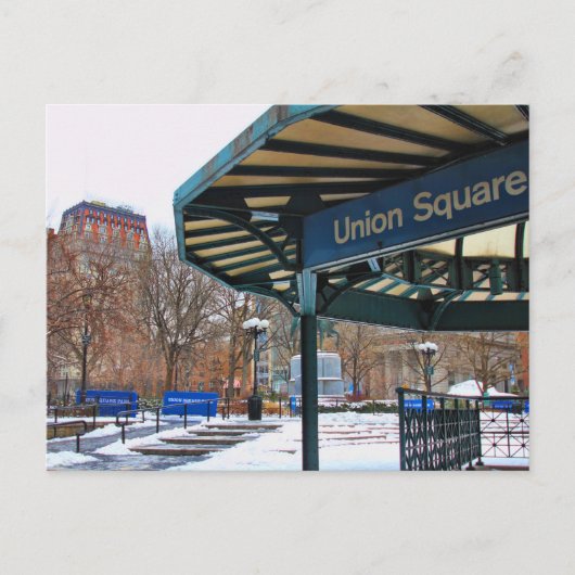NYC Snowy Union Square in de winter Briefkaart (Voorkant)