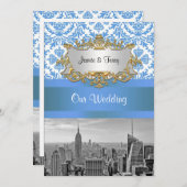 NYC SNYC Silhouette BW D4 Damast Bruiloft Uitnodig Kaart (Voorkant / Achterkant)