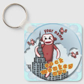 NYC Sock Monkey aangepaste naam Sleutelhanger (Voorkant)