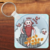 NYC Sock Monkey aangepaste naam Sleutelhanger (Voorkant)