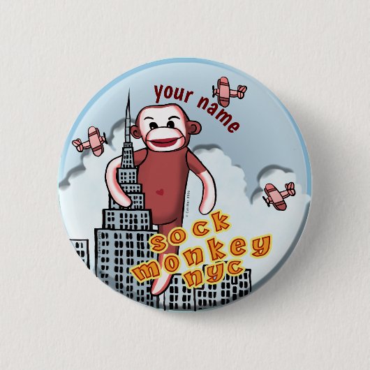 NYC Sock Monkey Ronde Button 5,7 Cm (Voorkant)