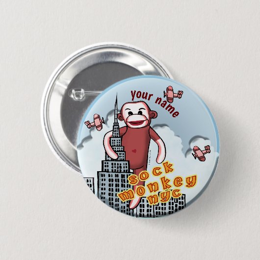 NYC Sock Monkey Ronde Button 5,7 Cm (Voorkant /achterkant)