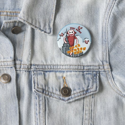 NYC Sock Monkey Ronde Button 5,7 Cm (In situ)