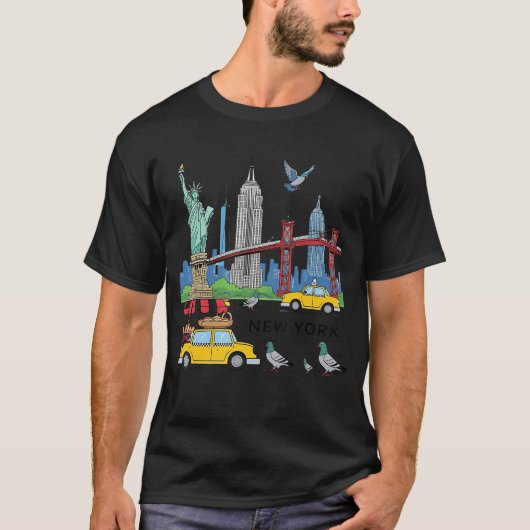 NYC Souvenir New York City USA Icons Yellowai Pige T-shirt (Voorkant)
