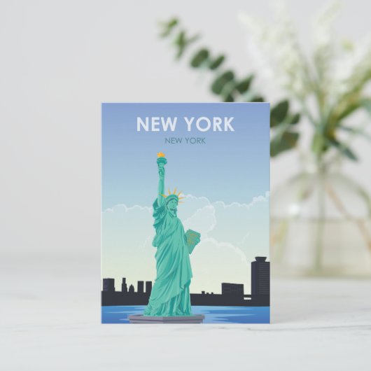 NYC-standbeeld van vrijheidsreizen behalve de datu Briefkaart (Staand voorkant)