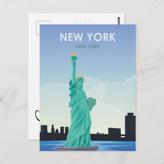 NYC-standbeeld van vrijheidsreizen behalve de datu Briefkaart (Voorkant / Achterkant)
