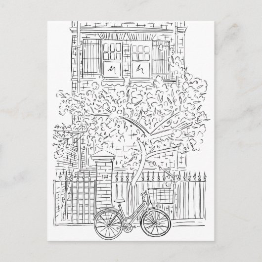 NYC Stoop Zwart-wit Sketch Briefkaart (Voorkant)