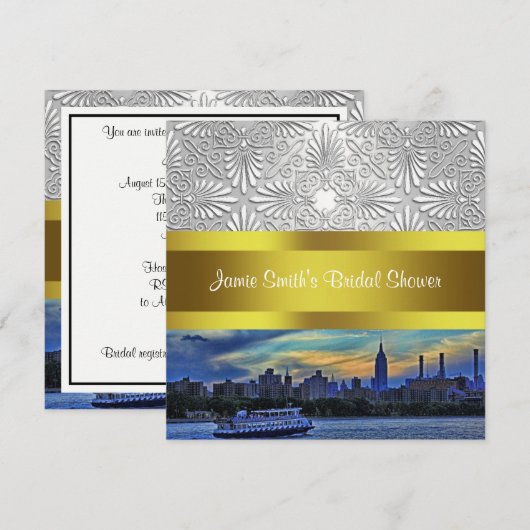 NYC Sunset Skyline ESB Wit Damask Vrijgezellenfees Kaart (Voorkant / Achterkant)