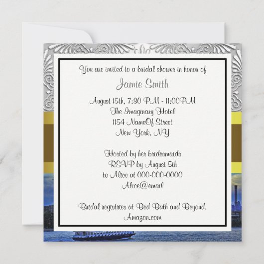 NYC Sunset Skyline ESB Wit Damask Vrijgezellenfees Kaart (Achterkant)