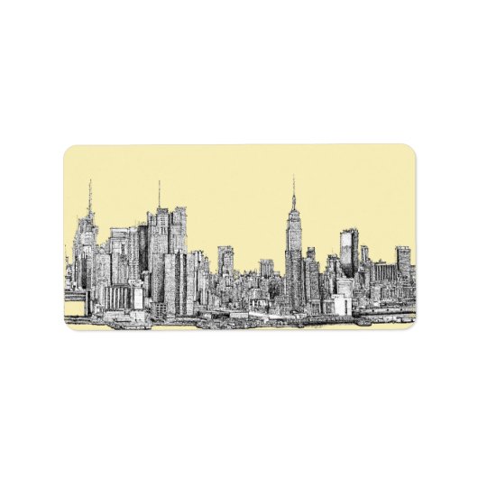 NYC tekening in crème ivoor Etiket (Voorkant)