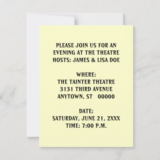 NYC THEATER DISTRICT INVITATION ~EENVOUDIG TE AANP KAART (Achterkant)