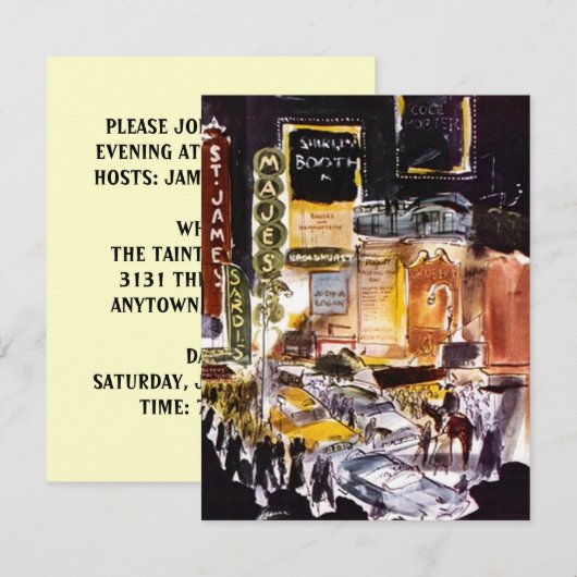 NYC THEATER DISTRICT INVITATION ~EENVOUDIG TE AANP KAART (Voorkant / Achterkant)