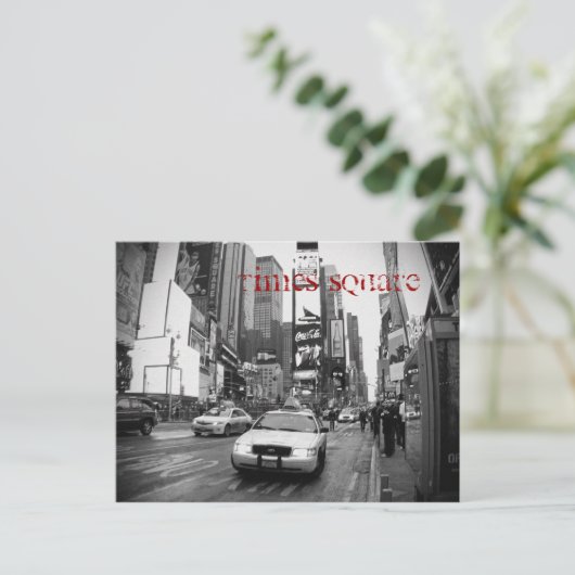 NYC Times Square Taxi Briefkaart in zwart-wit (Staand voorkant)