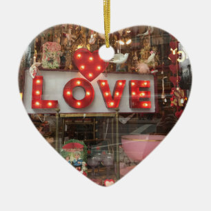 NYC-Valentijnsdag Winkelvenster Hartstip BEHOUDEN Keramisch Ornament