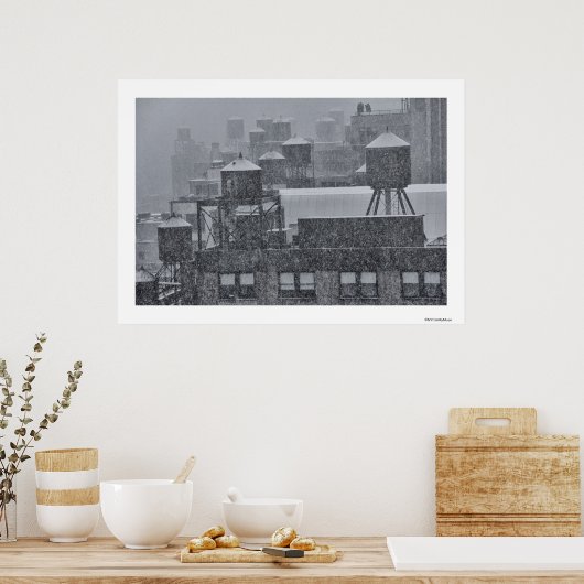 NYC-watertorens in Freak Oktober SneeuwStorm Poster (Keuken)