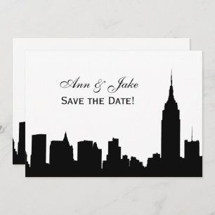 NYC Wide Silhouette DIY BG Color Save the Date Wh Kaart