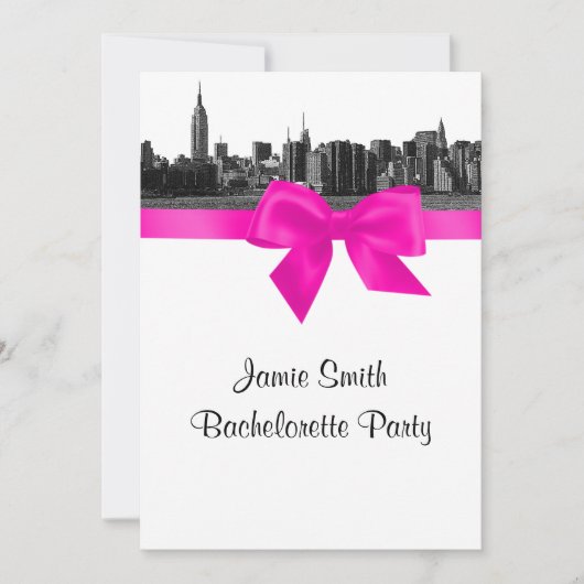 NYC Wide Skyline Etch BW Hot Pink Bachelorette Pty Kaart (Voorkant)