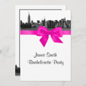 NYC Wide Skyline Etch BW Hot Pink Bachelorette Pty Kaart (Voorkant / Achterkant)