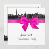 NYC Wide Skyline Etch BW Hot Pink Bachelorette SQ Kaart (Voorkant / Achterkant)