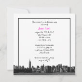 NYC Wide Skyline Etch BW Hot Pink Bachelorette SQ Kaart (Achterkant)
