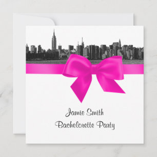 NYC Wide Skyline Etch BW Hot Pink Bachelorette SQ Kaart