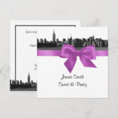 NYC Wide Skyline Etch BW Lila Sweet Sixteen SQ Kaart (Voorkant / Achterkant)