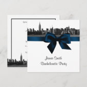 NYC Wide Skyline Etchd BW Navy Bachelorette Pty SQ Kaart (Voorkant / Achterkant)