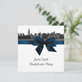 NYC Wide Skyline Etchd BW Navy Bachelorette Pty SQ Kaart (Staand voorkant)