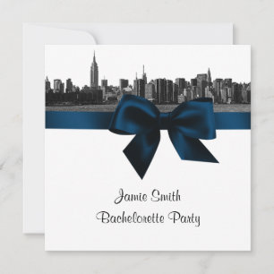 NYC Wide Skyline Etchd BW Navy Bachelorette Pty SQ Kaart