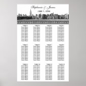 NYC Wide Skyline Etched BW Black Greek Key S Poster (Voorkant)