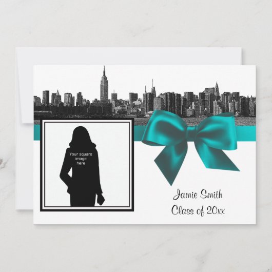 NYC Wide Skyline Etched BW Blauwgroen Afstuderen F Kaart (Voorkant)