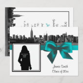 NYC Wide Skyline Etched BW Blauwgroen Afstuderen F Kaart (Voorkant / Achterkant)