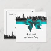 NYC Wide Skyline Etched BW Blauwgroen Afstuderen S Kaart (Voorkant / Achterkant)