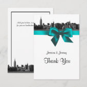 NYC Wide Skyline Etched BW Blauwgroen Dank u Bedankkaart (Voorkant / Achterkant)