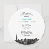 NYC Wide Skyline Etched BW Blauwgroen Sweet Sixtee Kaart (Achterkant)