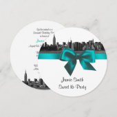 NYC Wide Skyline Etched BW Blauwgroen Sweet Sixtee Kaart (Voorkant / Achterkant)