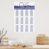 NYC Wide Skyline Etched BW Blue Greek Key S Poster (Keuken)