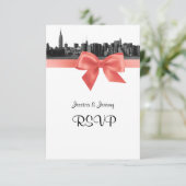 NYC Wide Skyline Etched BW Coral RSVP #2 (Staand voorkant)