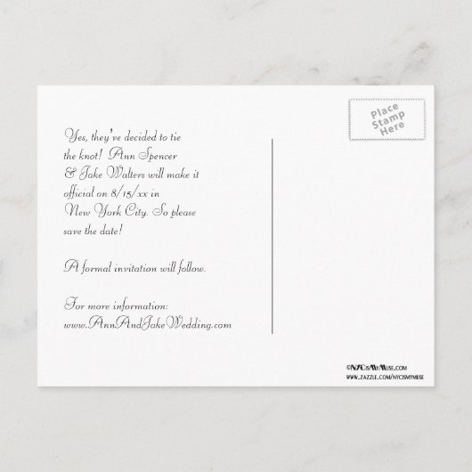 NYC Wide Skyline Etched BW Dark Red Save the Date Aankondigingskaart (Achterkant)