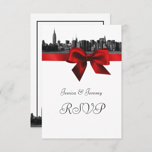 NYC Wide Skyline Etched BW DK Red RSVP #1 (Voorkant / Achterkant)