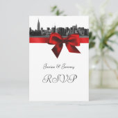 NYC Wide Skyline Etched BW DK Red RSVP #1 Kaartje (Staand voorkant)