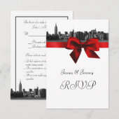 NYC Wide Skyline Etched BW DK Red RSVP #1 Kaartje (Voorkant / Achterkant)