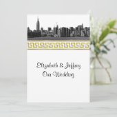 NYC Wide Skyline Etched BW Gold GK #5 Weddenschap Kaart (Staand voorkant)