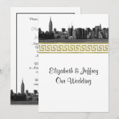 NYC Wide Skyline Etched BW Gold GK #5 Weddenschap Kaart (Voorkant / Achterkant)