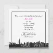 NYC Wide Skyline Etched BW Hot Pink Afstuderen SQ Kaart (Achterkant)