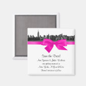 NYC Wide Skyline Etched BW Hot Pink Save the Date Magneet (Voorkant / Achterkant)
