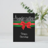 NYC Wide Skyline Etched BW Kerstfeestdag 2 Feestdagenkaart (Staand voorkant)