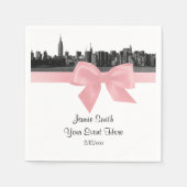 NYC Wide Skyline Etched BW Light Pink Ribbon Servet (Voorkant)